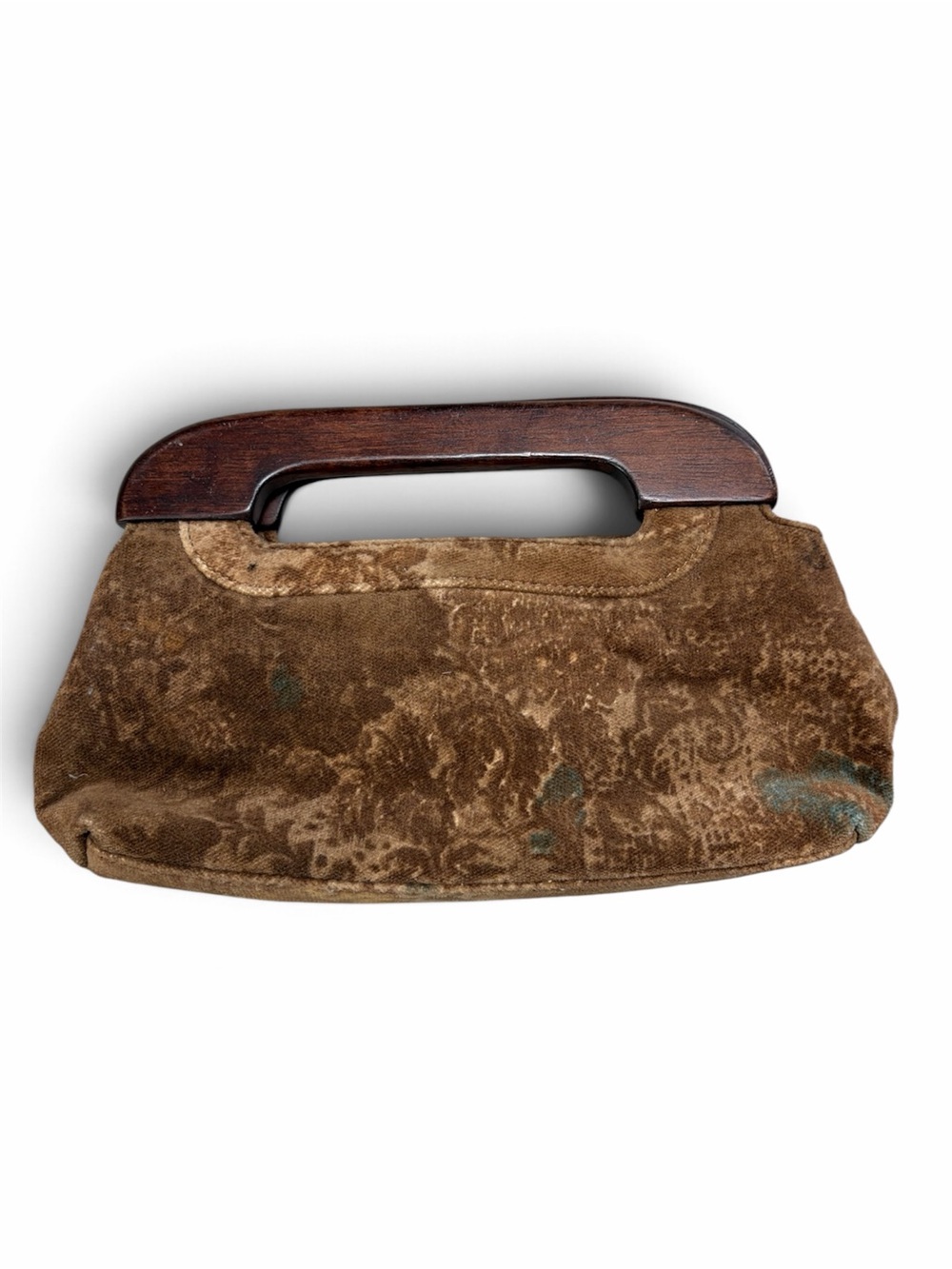 Y2K Forever by Fossil Brown Patterned Clutch Purse Wooden Handle